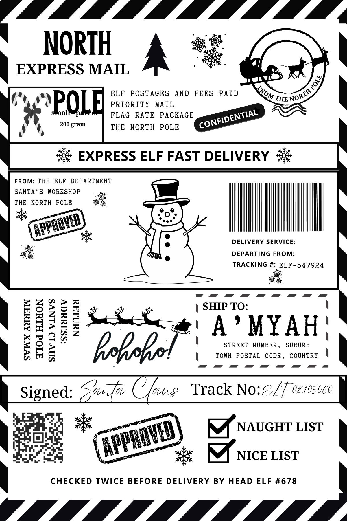 Christmas Return Labels With Child's Name + Address