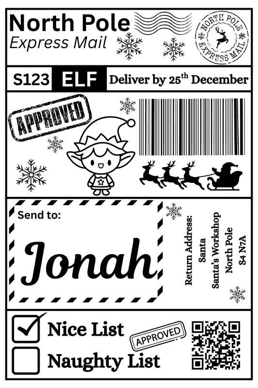 Christmas Return Labels With Child's Name (No Personal Address Included)