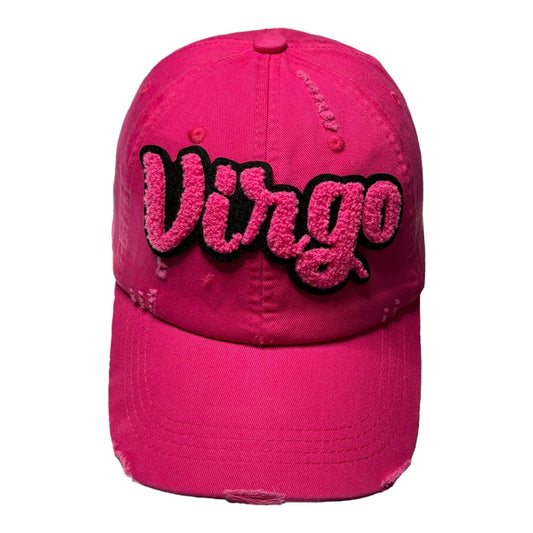 Virgo Dad Hat Fuchsia Hot Pink Unisex Distressed Cotton Cap